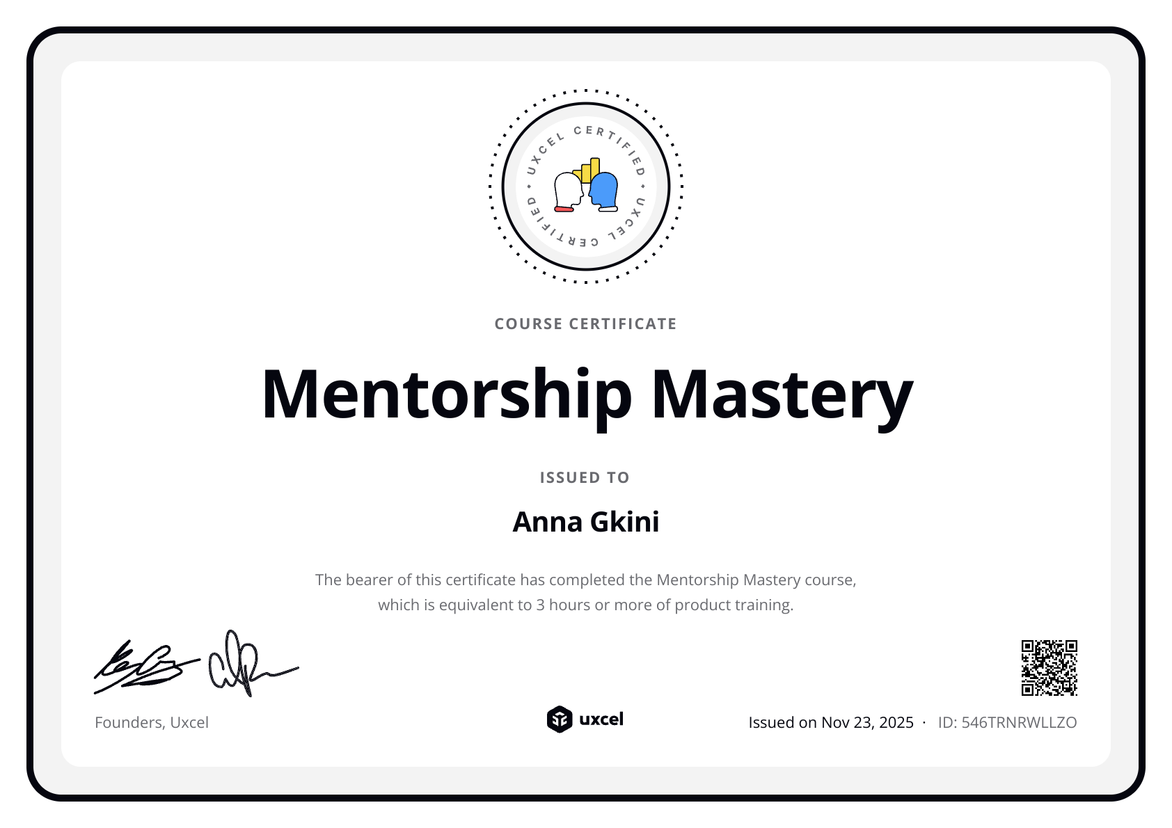 Anna Gkini's certificate